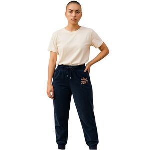 Juicy Couture Lounge Pants Womens Size L Navy Logo Bling Velour Y2K Track Pants